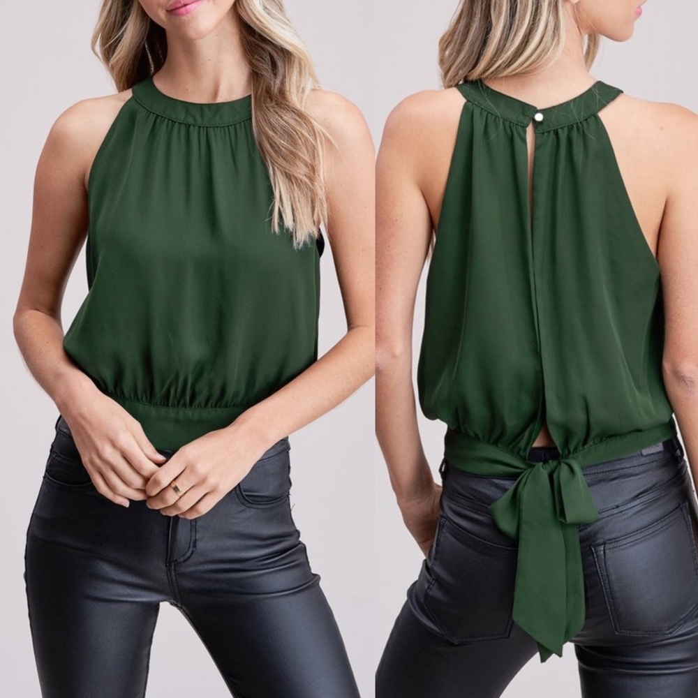 Halter Top Blouse Back Tie Hunter Green NWT Women’s Size Large